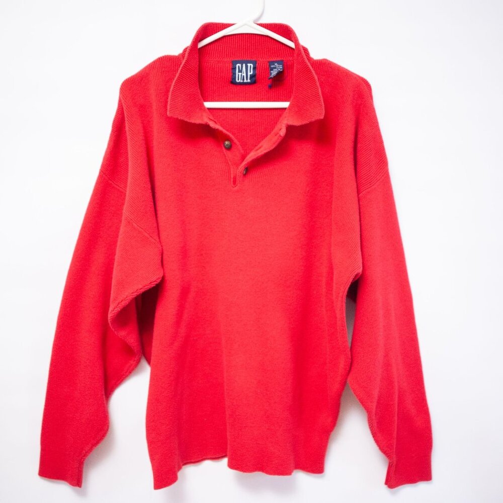 Vintage GAP Red Cotton Knit Sweater Mens XL Rugby Polo Streetwear Preppy Holiday